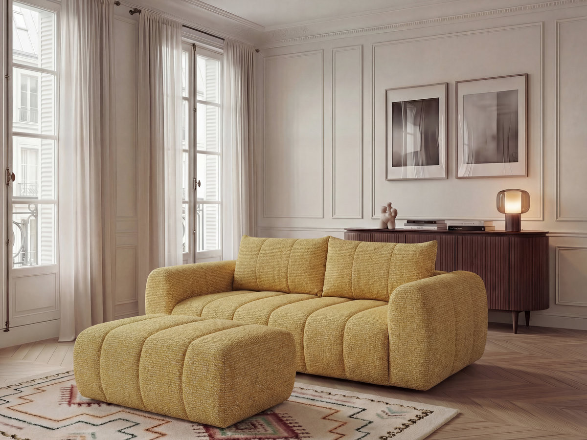 Bobochic Nesty Sofa 3-Sitzer mit Pouf Melange-Stoff Gelb