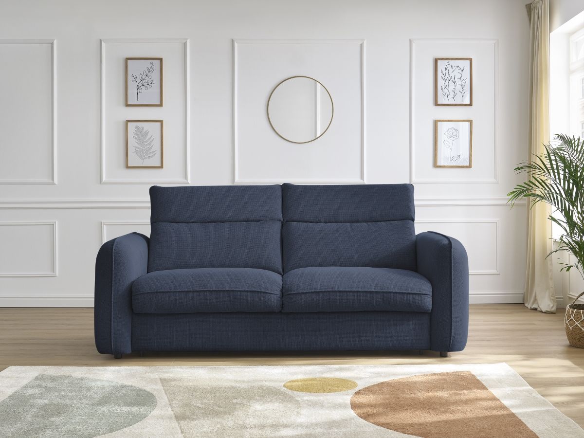 Bobochic Achille Schlafsofa 3-Sitzer Melange-Stoff Dunkelblau, Liegefläche 140 × 200 cm