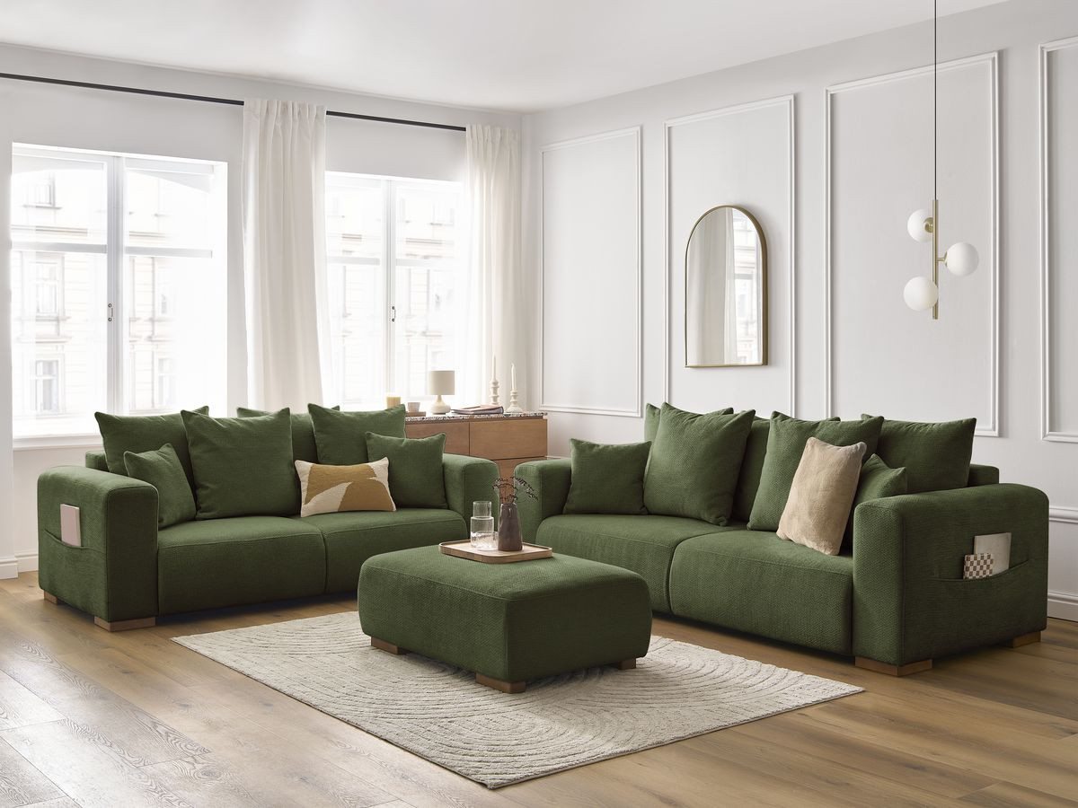 Bobochic Sidonie Sofa 6-Sitzer mit Pouf Melange-Stoff Grün