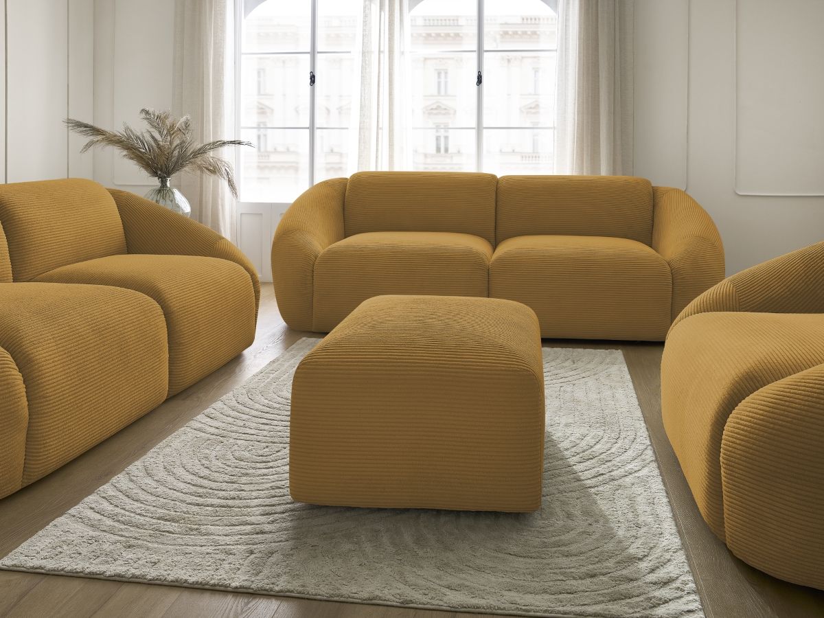 Bobochic Tina Sofa 7-Sitzer mit Pouf Cordsamt Gelb