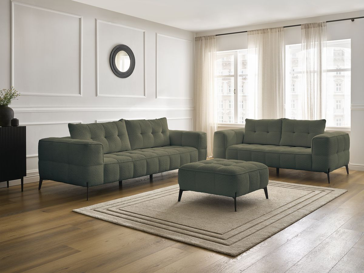 Bobochic Anis Sofa 5-Sitzer mit Pouf Bouclé-Stoff Grün