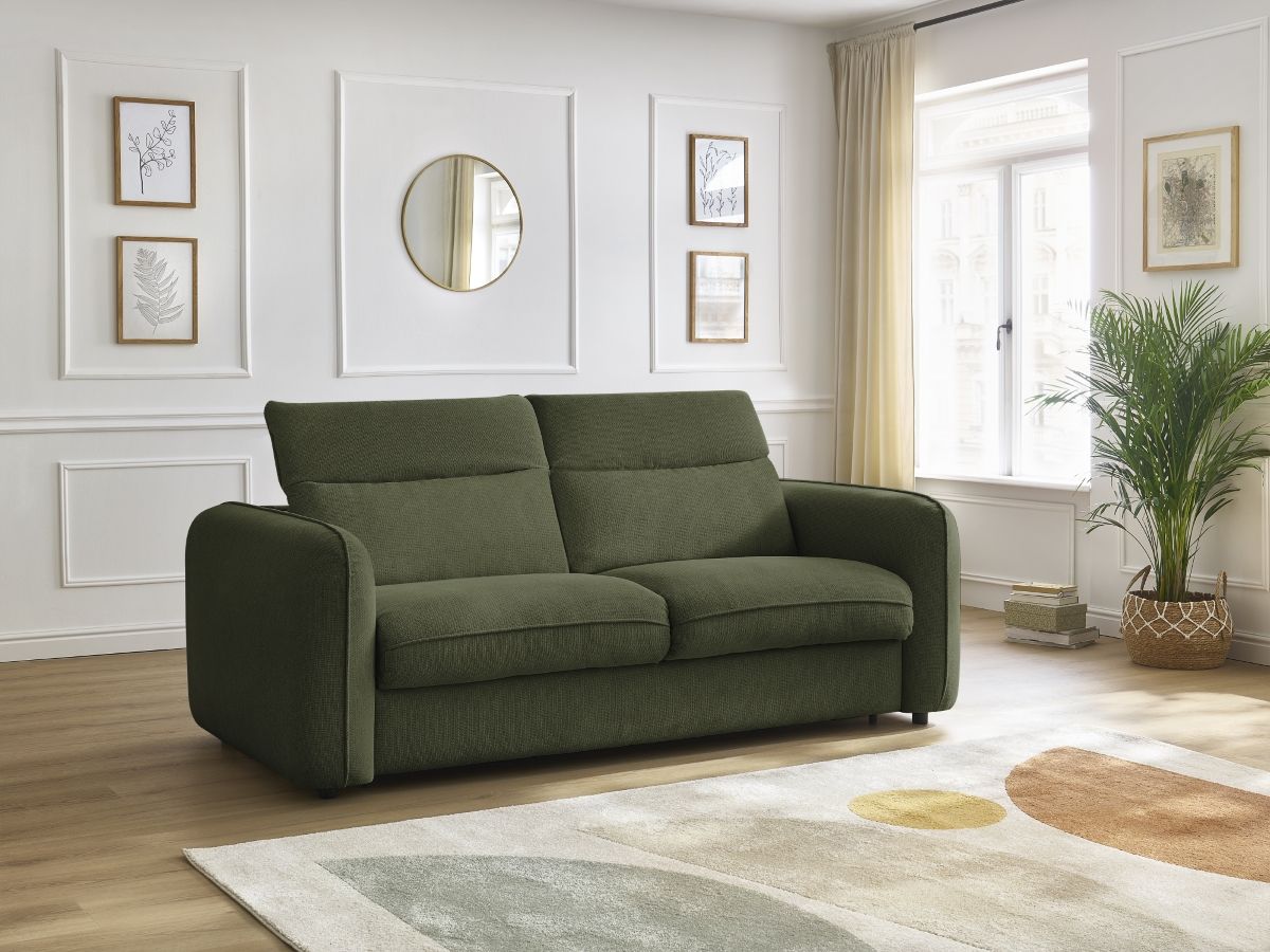 Bobochic Achille Schlafsofa 3-Sitzer Melange-Stoff Grün, Liegefläche 160 × 200 cm