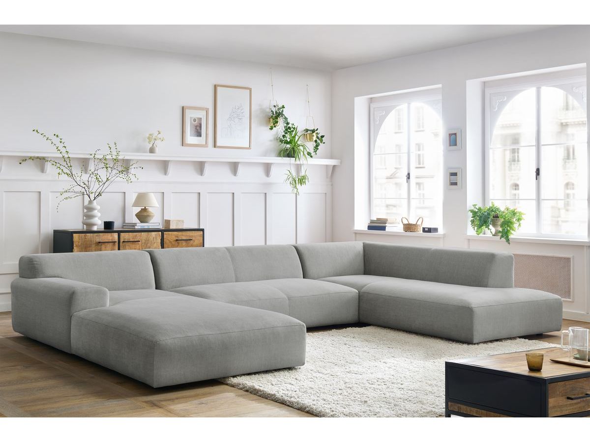 Bobochic Lavena Wohnlandschaft 399 × 220 cm Samt Hellgrau Ecke links