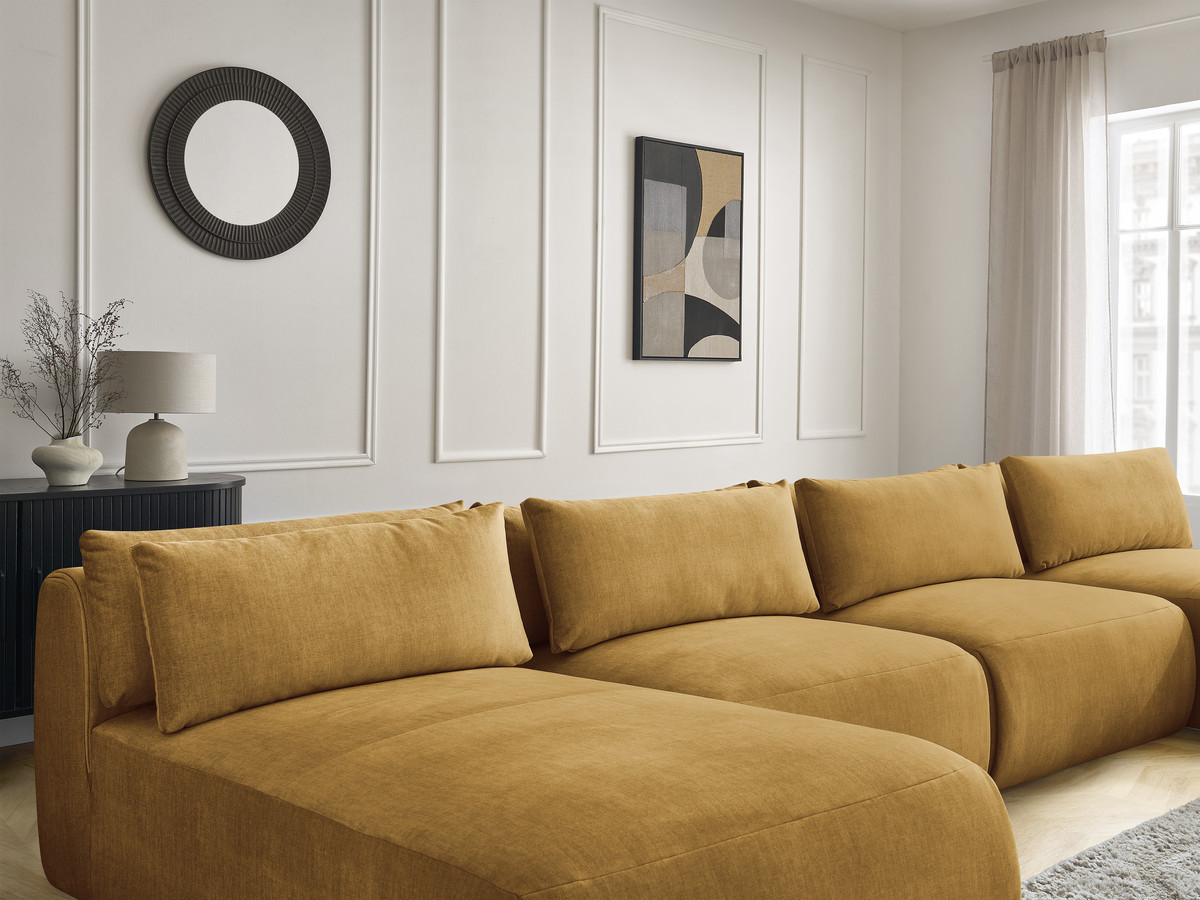 Bobochic Jana Wohnlandschaft mit großem Pouf Samt Gelb
