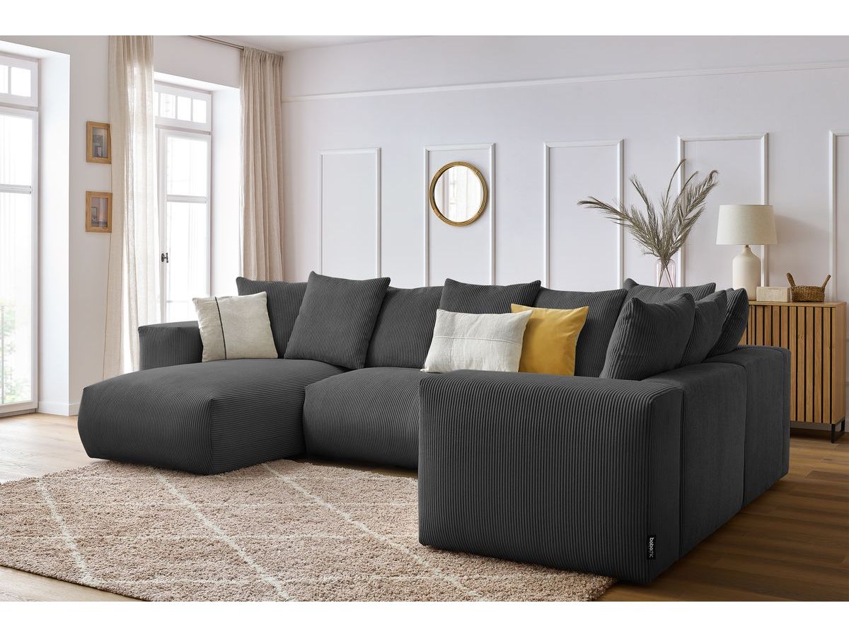 Bobochic Voltaire Wohnlandschaft 356 × 214 cm Cordsamt Dunkelgrau Ecke links