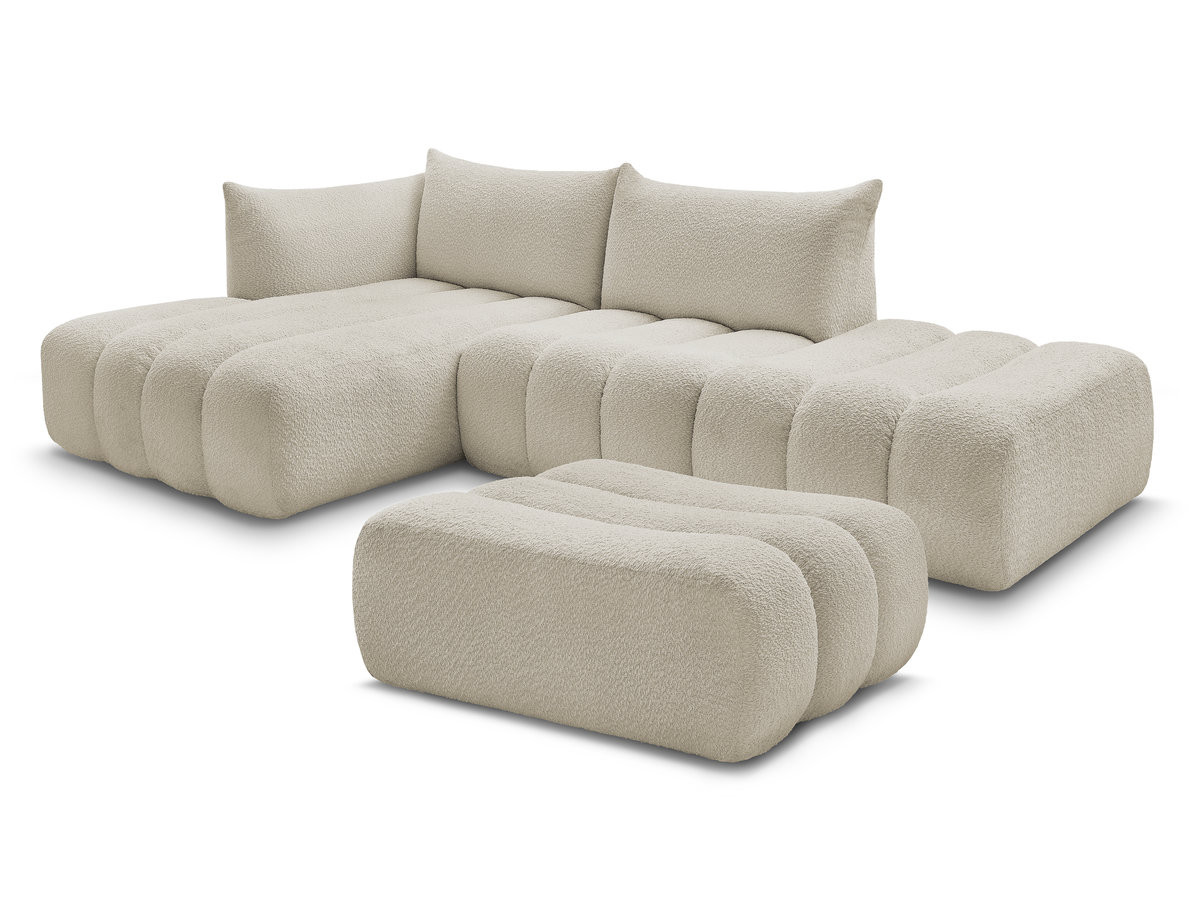 Bobochic Azra Ecksofa mit Pouf 319 × 178 cm Bouclé-Stoff Beige Ecke links