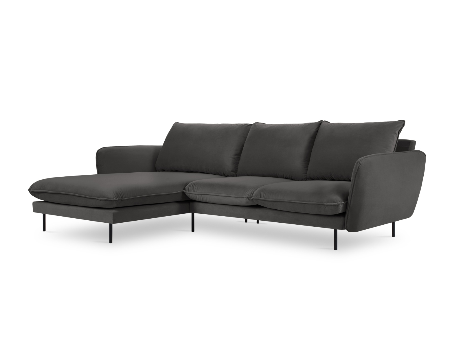 Cosmopolitan Design Ecksofa Vienna 5-Sitzer Samt Bluvel Dunkelgrau Melange Links Beine Schwarzes Metall