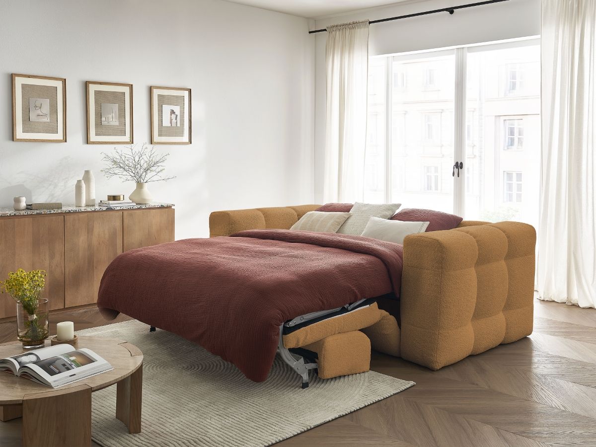 Bobochic Cloud Schlafsofa 3-Sitzer Bouclé-Stoff Gelb