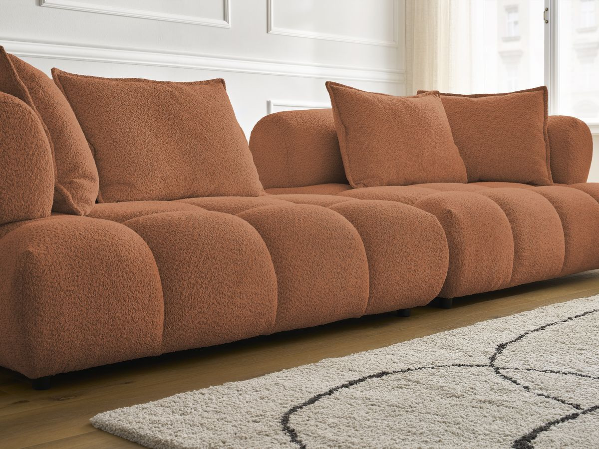 Bobochic Alya Sofa 4-Sitzer mit Pouf Bouclé-Stoff Orange