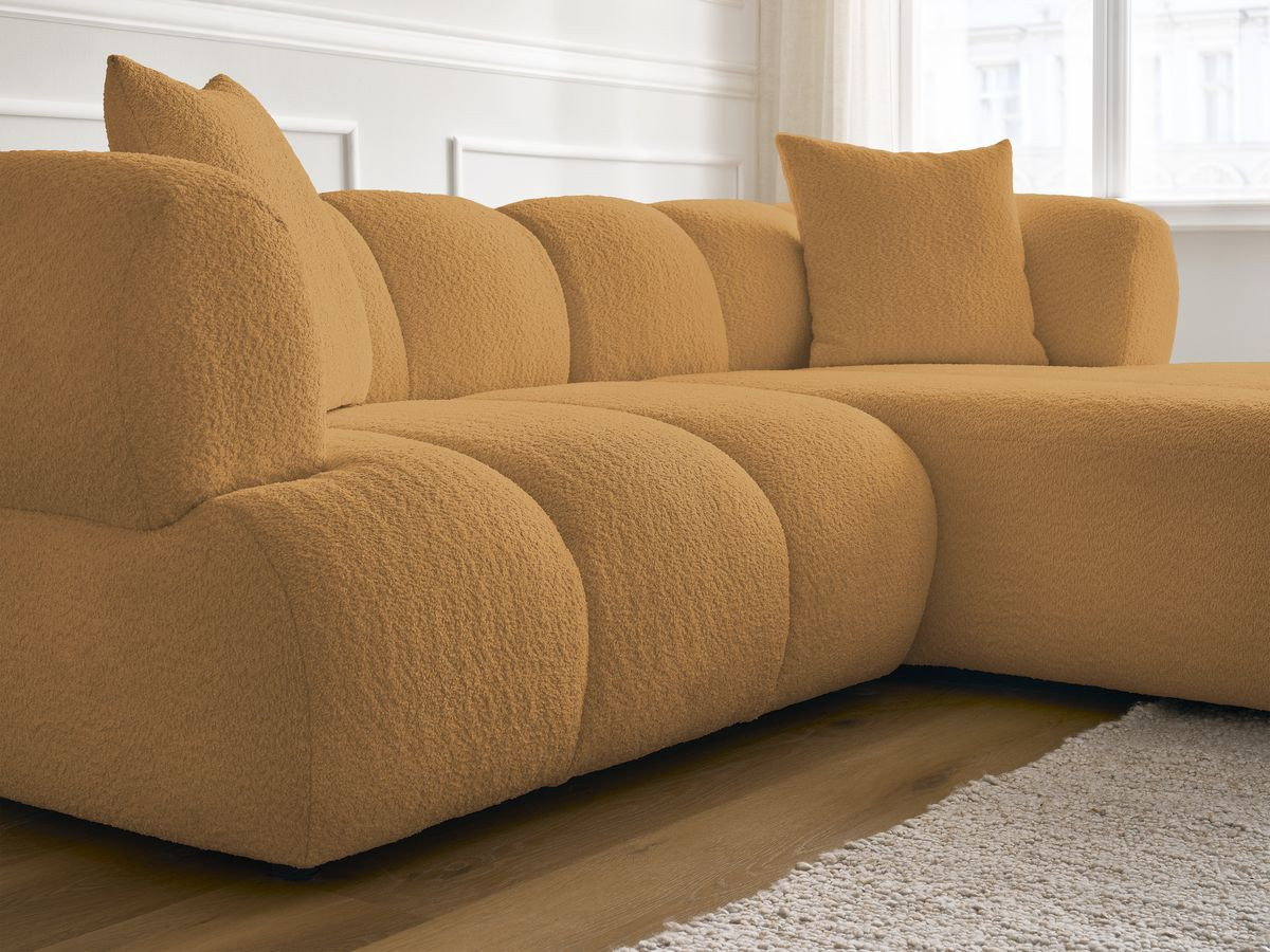 Bobochic Pamira Ecksofa mit Pouf Bouclé-Stoff Gelb Ecke rechts