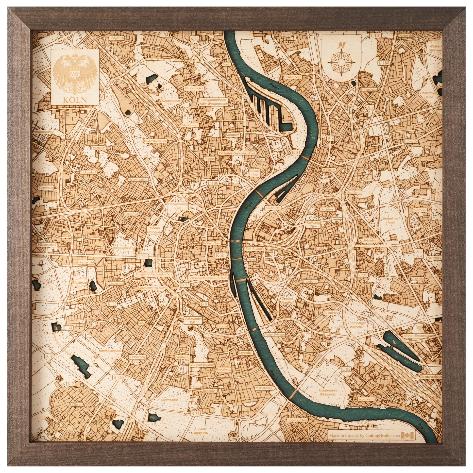 Cutting Brothers 3D Holz-Wandkarte Köln 35 x 35 moebelfaktor
