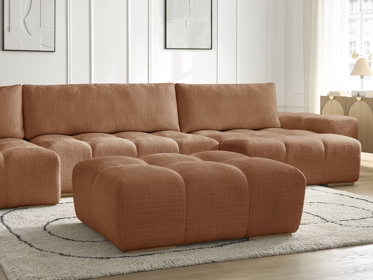 Bobochic Anakin Wohnlandschaft mit Pouf, Liegefläche 137 × 382 cm, 3 Kissen Strukturstoff Orange