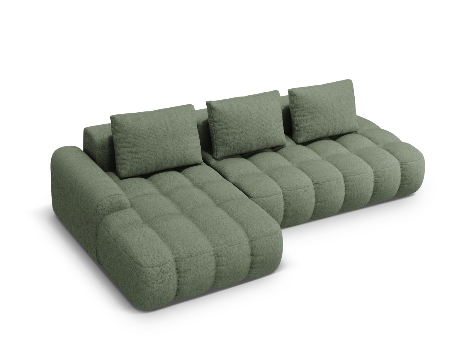 Cosmopolitan Design Ecksofa Linz 3-Sitzer offen mit Schlaffunktion Strukturierter Stoff Sorella Dunkles Olivgrün Links