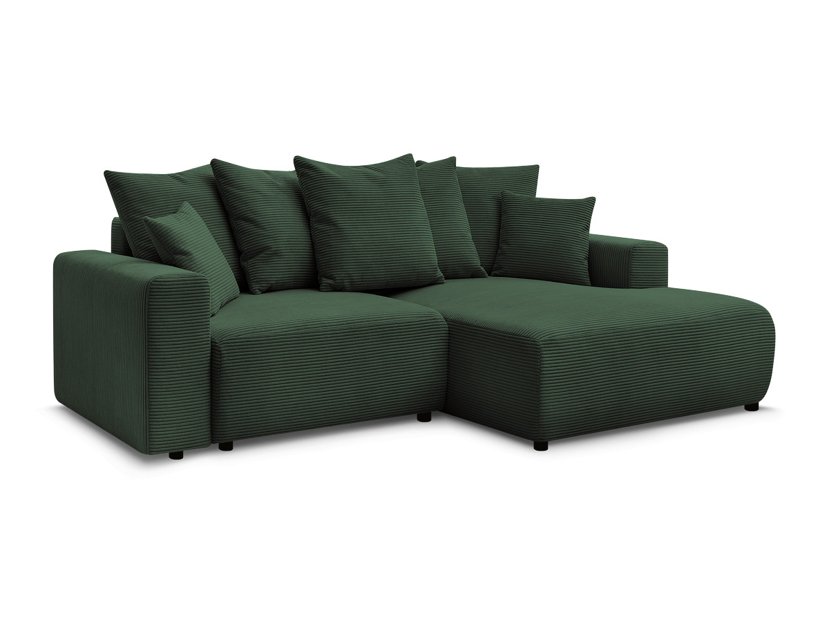 Bobochic Atilla Ecksofa mit Schlaffunktion und Bettkasten Cordsamt Dunkelgrün Ecke rechts