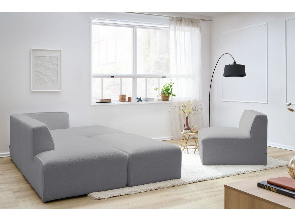 Bobochic Megeve Ecksofa mit Pouf Bouclé-Stoff Hellgrau Ecke rechts
