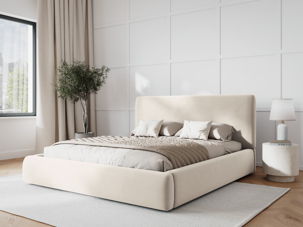 Cosmopolitan Design Stauraumbett mit Kopfteil Colonel 140x200 Samt Riviera Beige