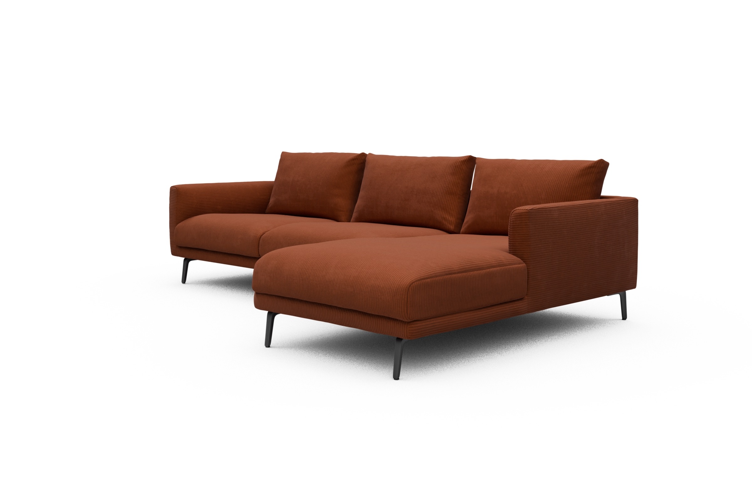 Ecksofa Karl Chaiselongue rechts mit 2,5-Sitzer Corduroy-Burnt-Orange