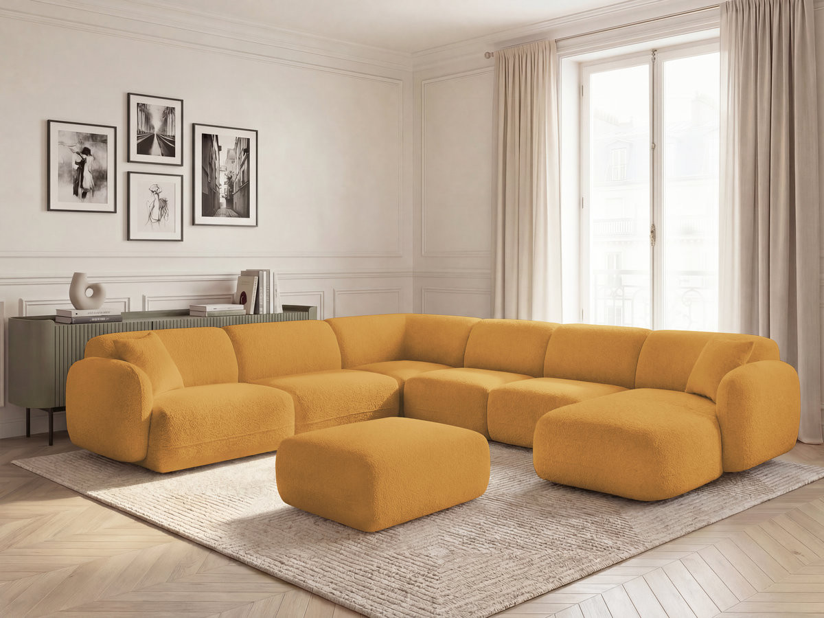 Bobochic Anda Wohnlandschaft mit Pouf 373 × 289 cm Chenille Gelb Ecke links
