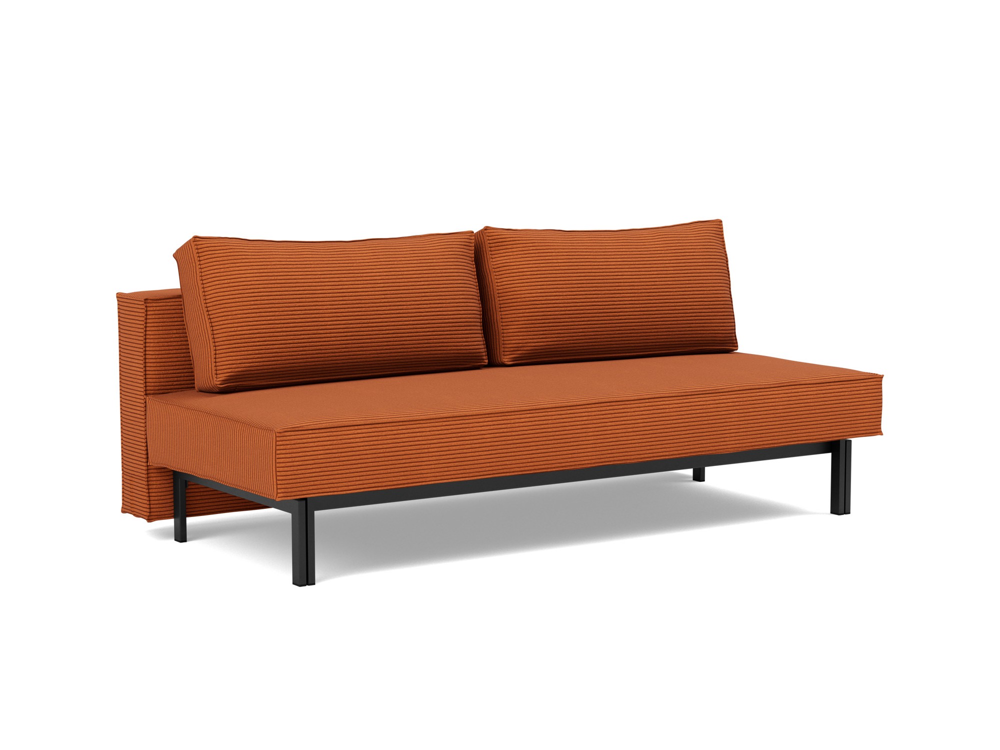Schlafsofa Sly Kord Corduroy 595-Burnt-Orange Beine Schwarzes Metall