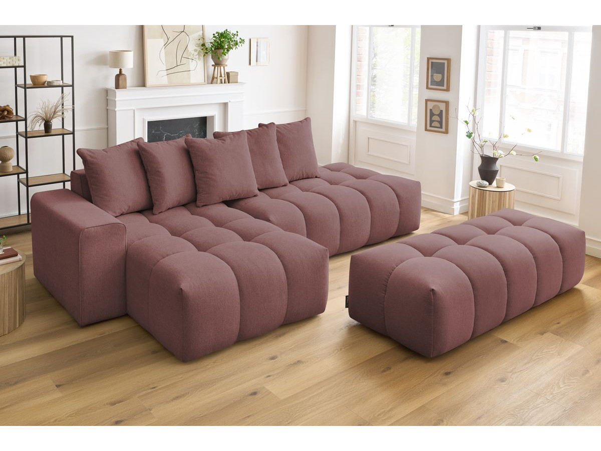 Bobochic Mont-blanc Ecksofa mit Pouf Melange-Stoff Rosa Ecke links