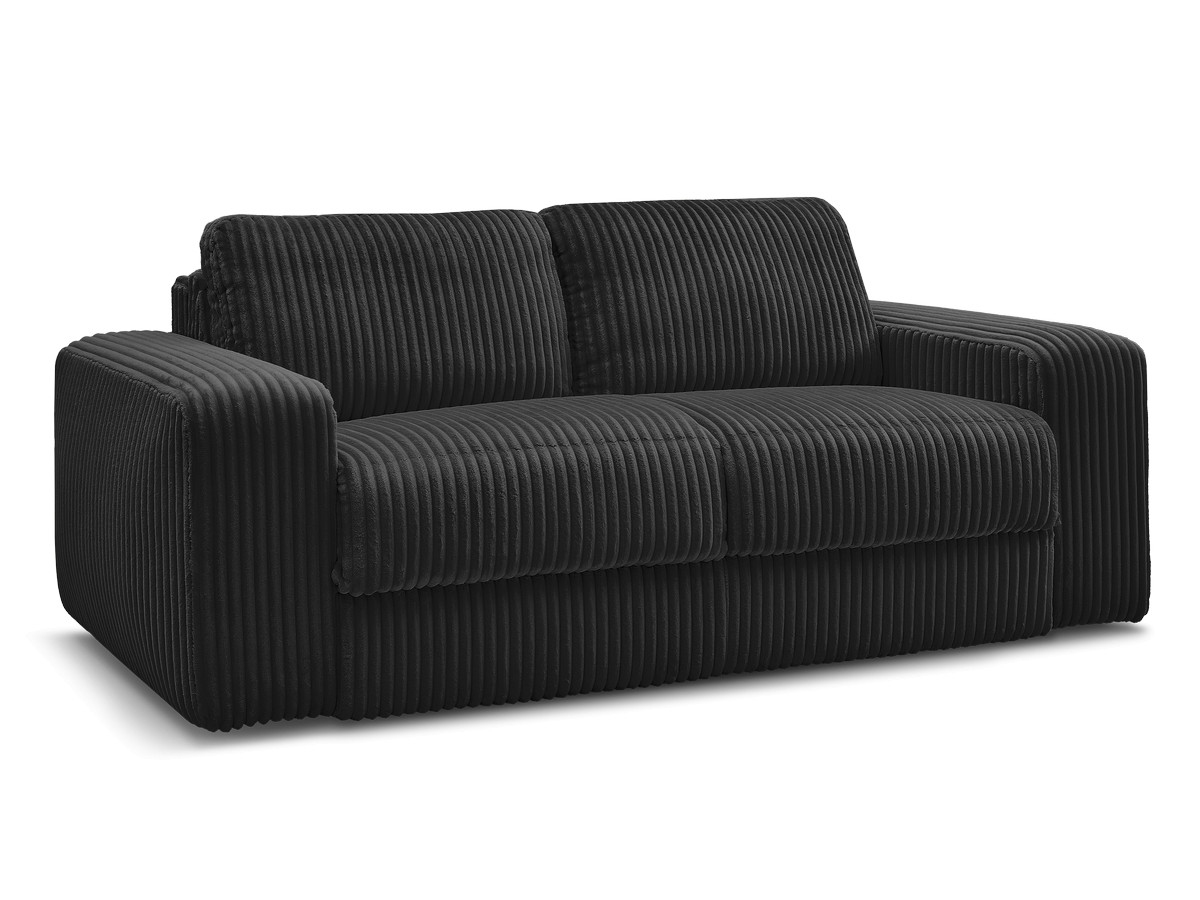Bobochic Ibiza Schlafsofa 3-Sitzer Cordsamt Schwarz, Liegefläche 160 × 196 cm