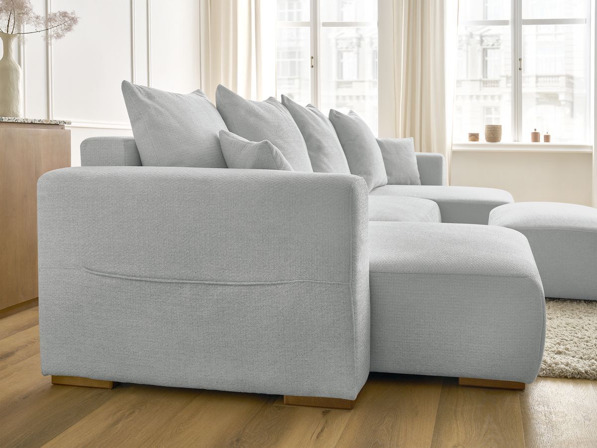 Bobochic Sidonie Wohnlandschaft mit Pouf Melange-Stoff Hellgrau