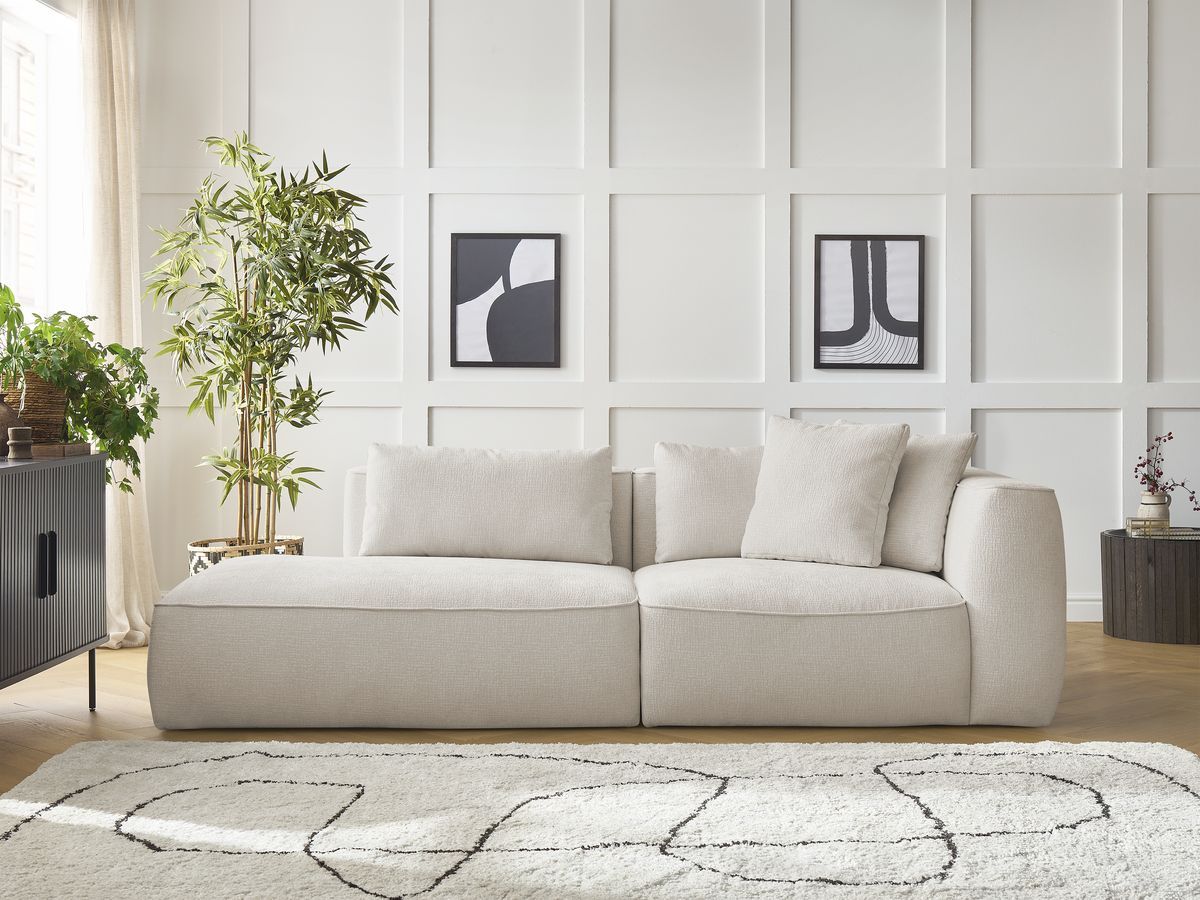 Bobochic Leopold Sofa 3-Sitzer Strukturstoff Beige Armlehne rechts