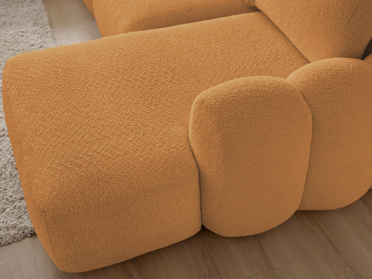 Bobochic Montaigne Ecksofa mit Schlaffunktion und Bettkasten und Pouf 288 × 196 cm Bouclé-Stoff Gelb Ecke rechts