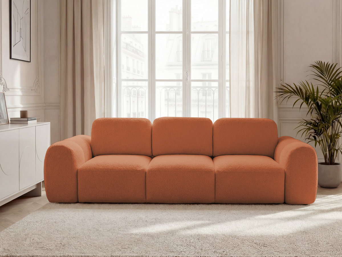 Bobochic Montaigne Schlafsofa 3-Sitzer mit Bettkasten Bouclé-Stoff Orange