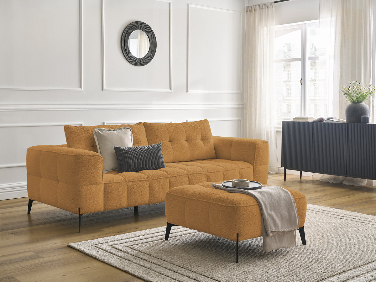 Bobochic Anis Sofa 3-Sitzer mit Pouf Bouclé-Stoff Gelb