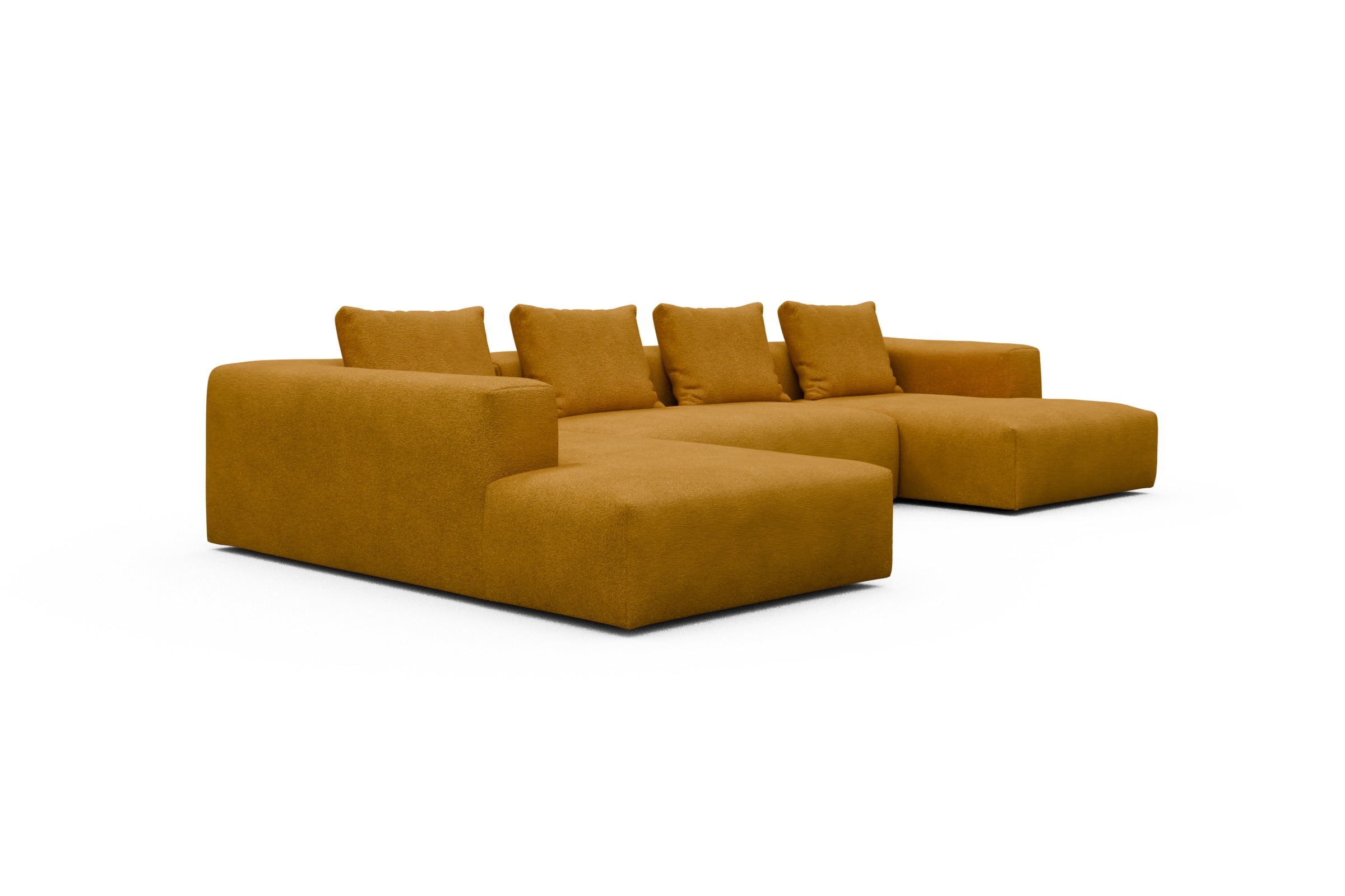 Wohnlandschaft Fred Relax-Ecke links mit 2-Sitzer und Chaiselongue rechts Boucle Skandi 536-Ochre