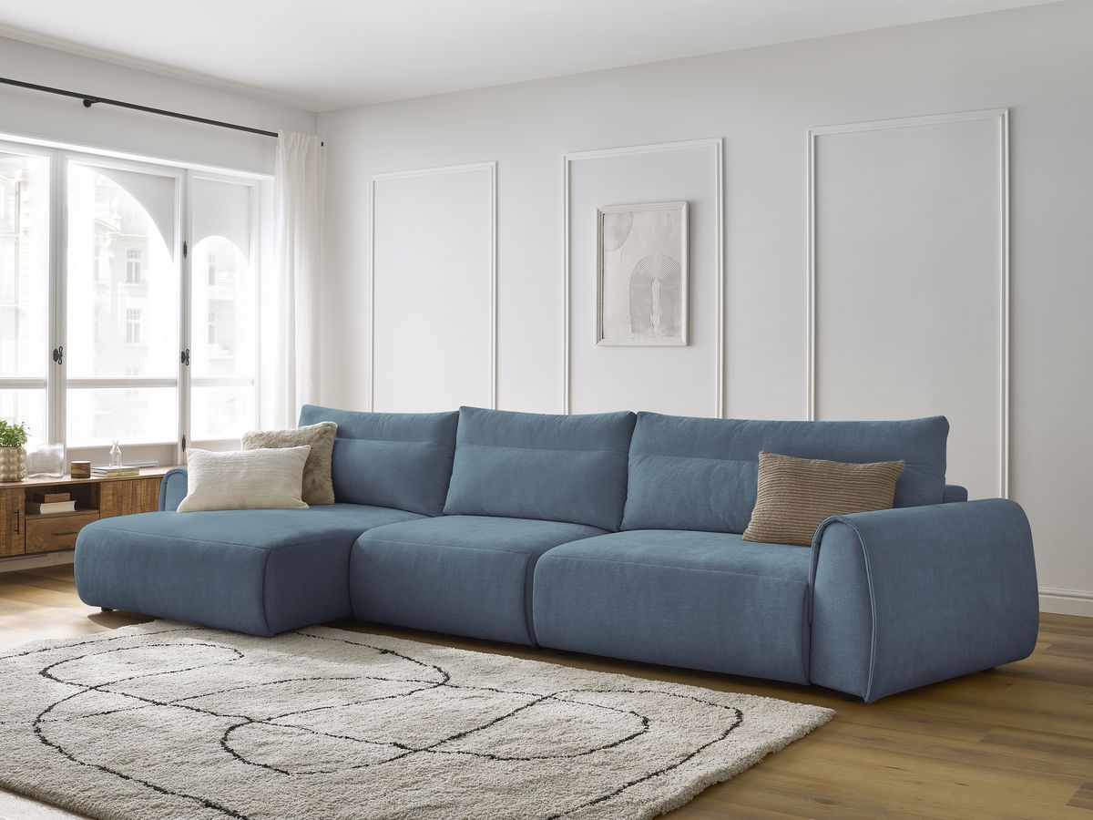 Bobochic Aden Ecksofa 386 × 152 cm Stoff Hellblau Ecke links