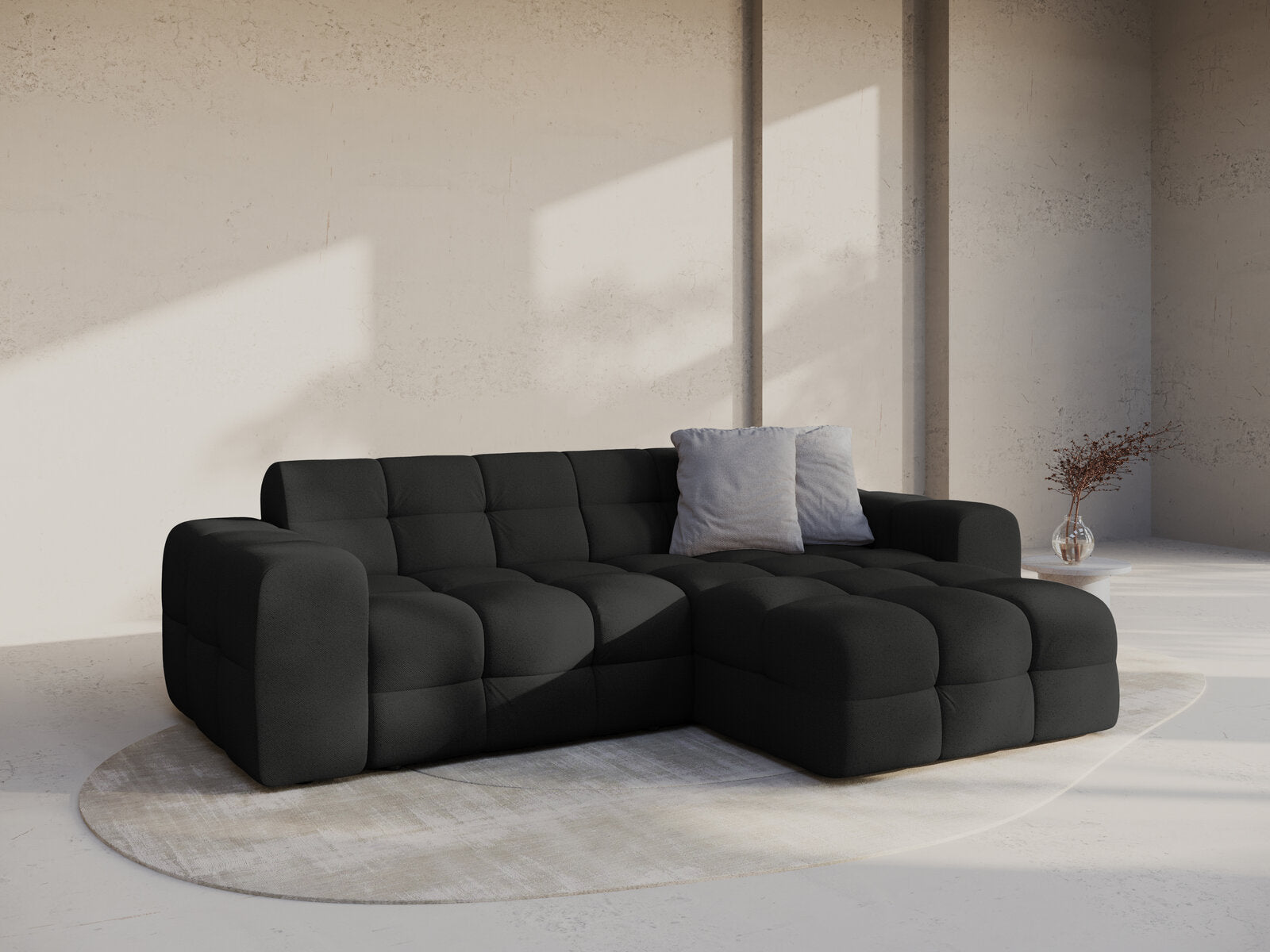 Micadoni Ecksofa Kendal 4-Sitzer Rechts Strukturierter Stoff Schwarz