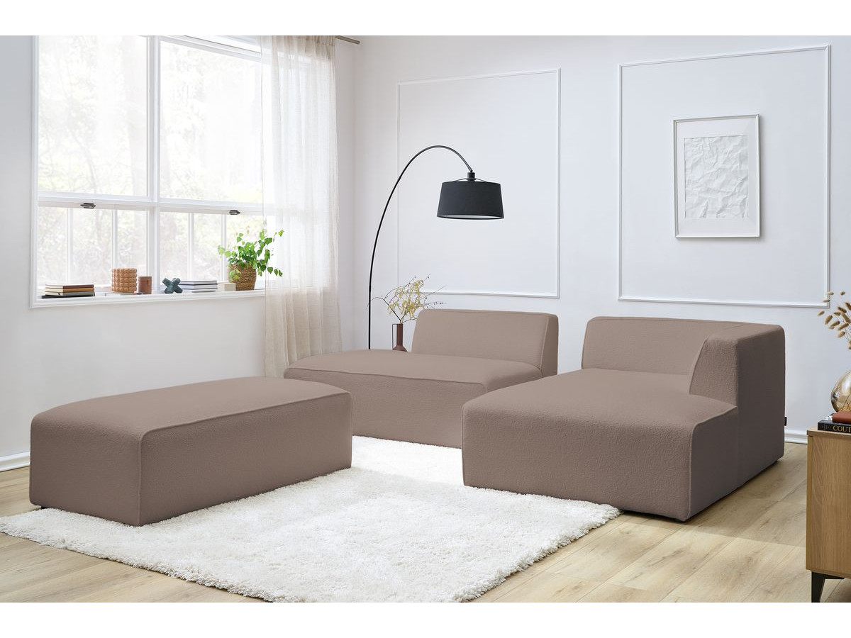 Bobochic Megeve Ecksofa mit Schlaffunktion und Pouf Bouclé-Stoff Braun Ecke rechts