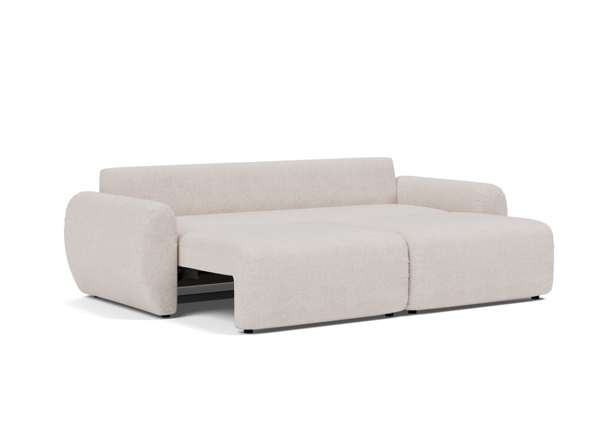 Schlafsofa Norum mit Curve-Armlehnen Strukturierter Stoff Weda 300-Weda-Sand