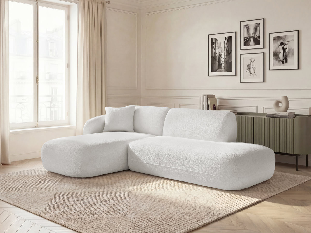 Bobochic Anda Ecksofa 241 × 163 cm Chenille Weiß Ecke links