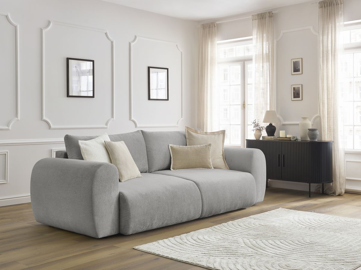 Bobochic Lucien Schlafsofa 3-Sitzer mit Bettkasten Stoff Hellgrau