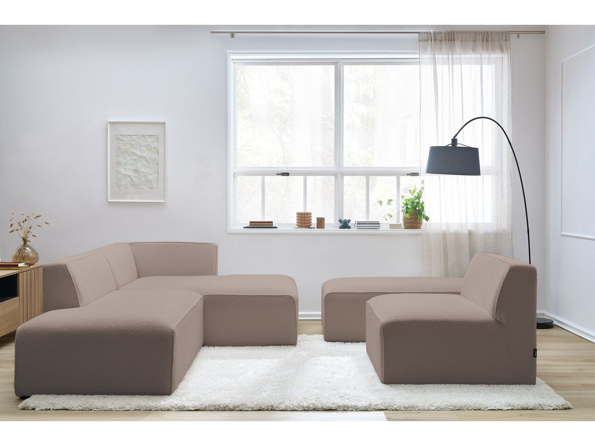 Bobochic Megeve Ecksofa mit Pouf Bouclé-Stoff Braun Ecke rechts