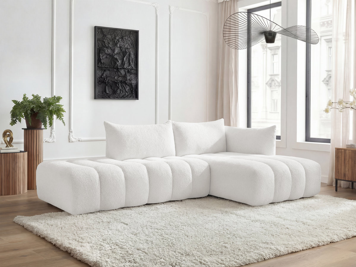 Bobochic Azra Ecksofa 319 × 178 cm Bouclé-Stoff Weiß Ecke rechts