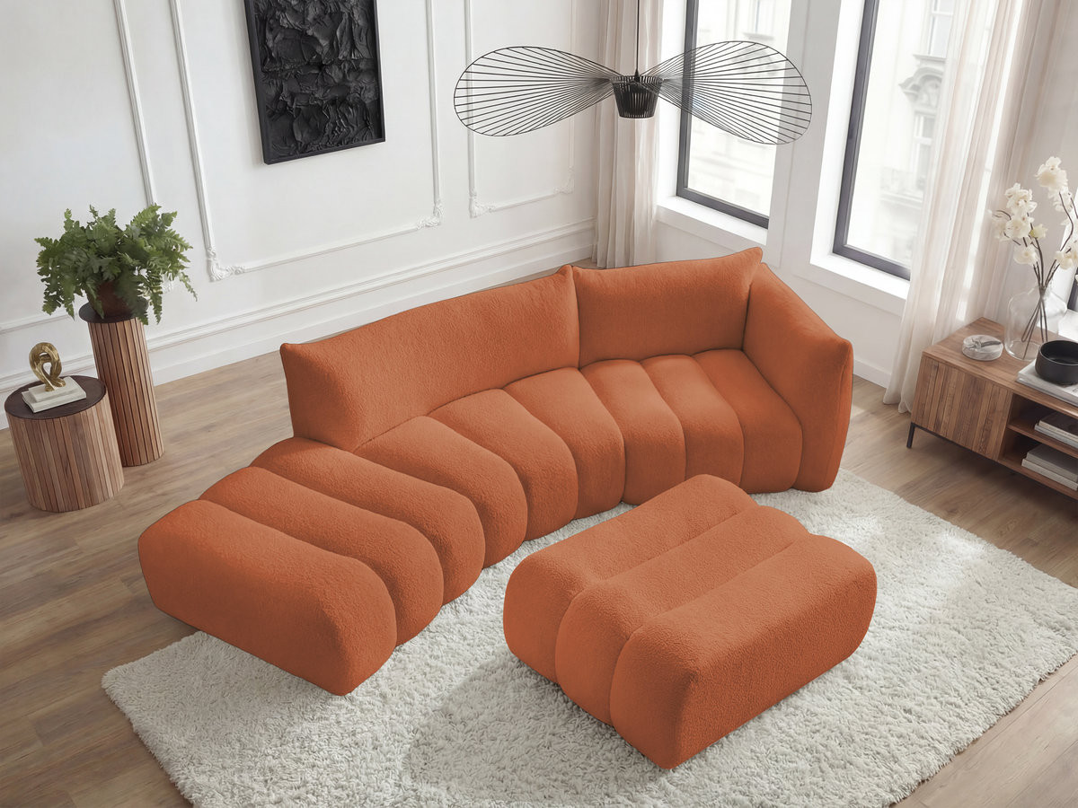 Bobochic Azra Ecksofa mit Pouf 325 × 112 cm Bouclé-Stoff Orange Ecke rechts
