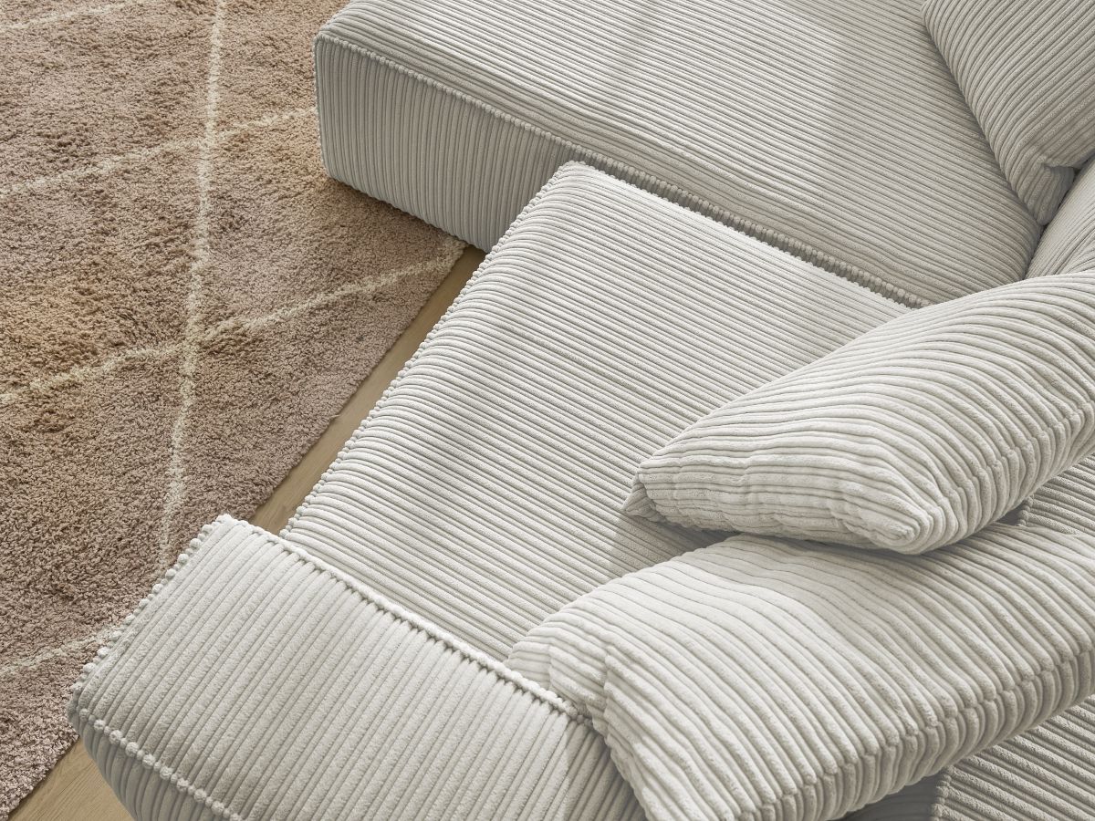 Bobochic Nina Ecksofa Cordsamt Hellgrau Ecke links