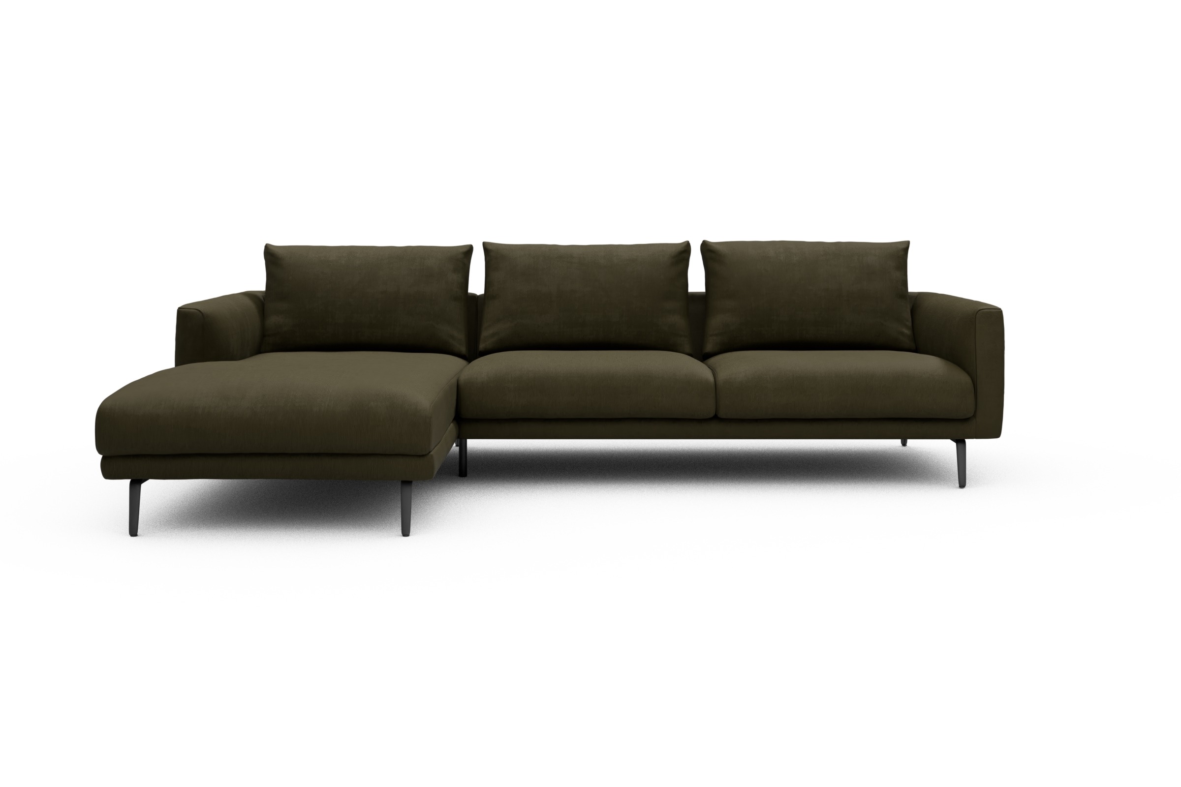 Skandi Home Ecksofa Karl Chaiselongue links mit 2,5-Sitzer Cordufine-Pine-Green moebelfaktor