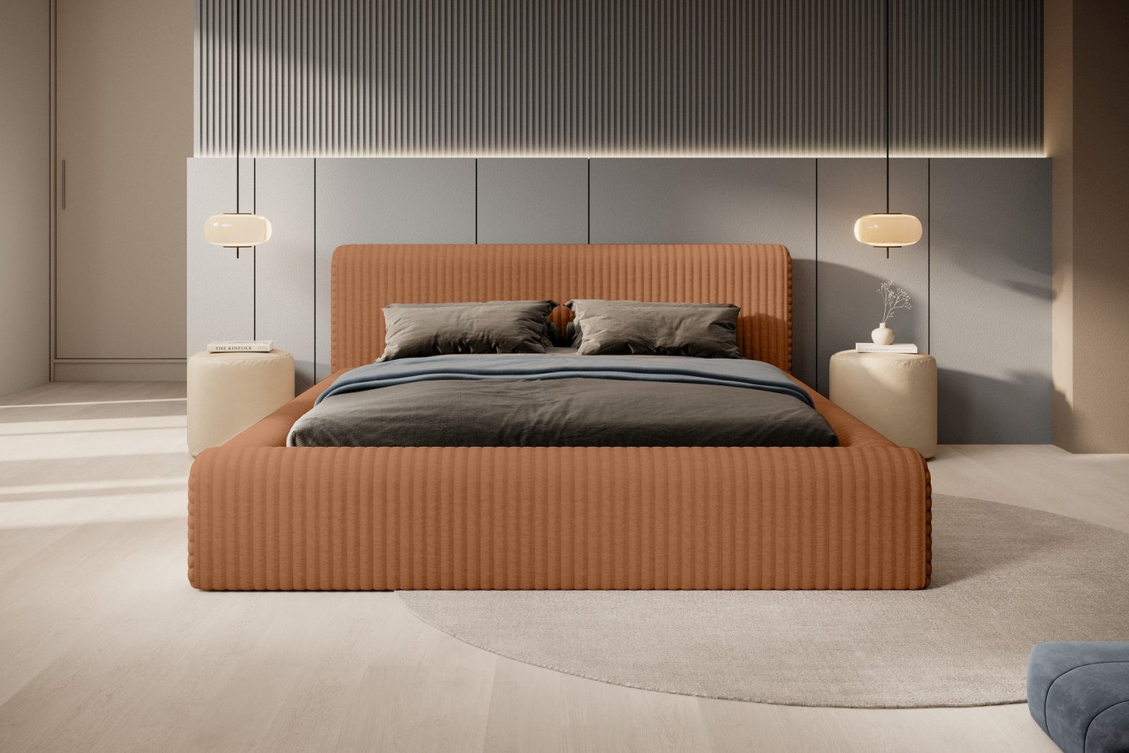 Polsterbett Miloa Softcord mit Fellstruktur 140x200 mit Holzrahmen Vito 44