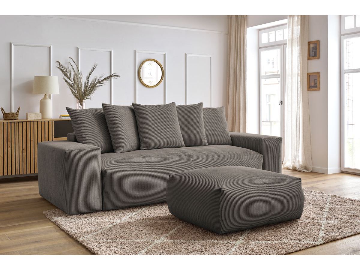 Bobochic Voltaire Schlafsofa 4-Sitzer mit Bettkasten und Pouf Cordsamt Taupe
