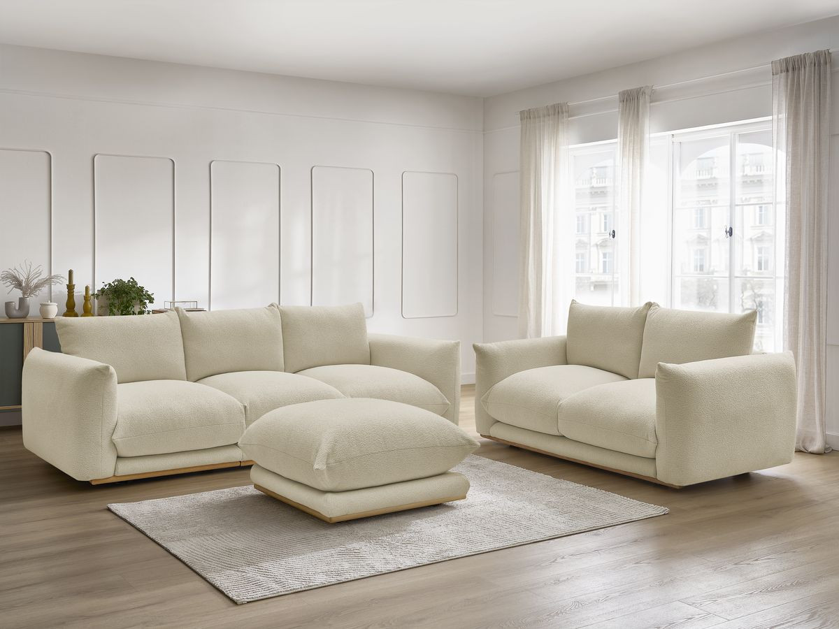 Bobochic Ernest Sofa 5-Sitzer mit Pouf Bouclé-Stoff Beige