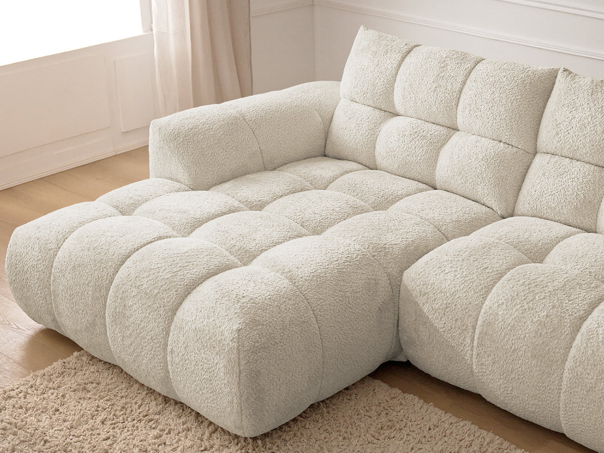 Bobochic Jaya Ecksofa mit Pouf Chenille Beige Ecke links
