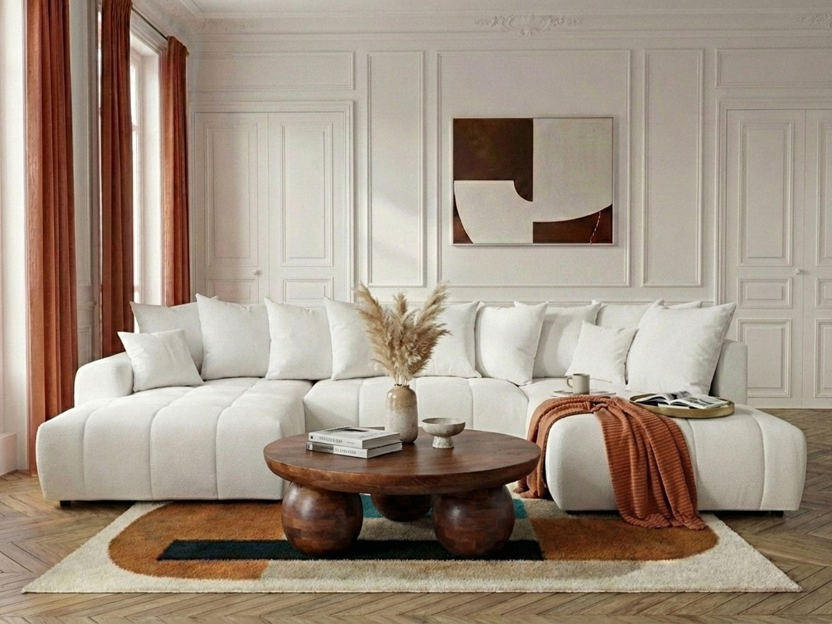 Bobochic Roxelane Wohnlandschaft Melange-Stoff Weiß Ecke links