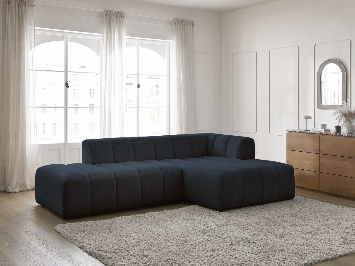 Bobochic Annecy Ecksofa Bouclé-Stoff Dunkelblau Ecke rechts