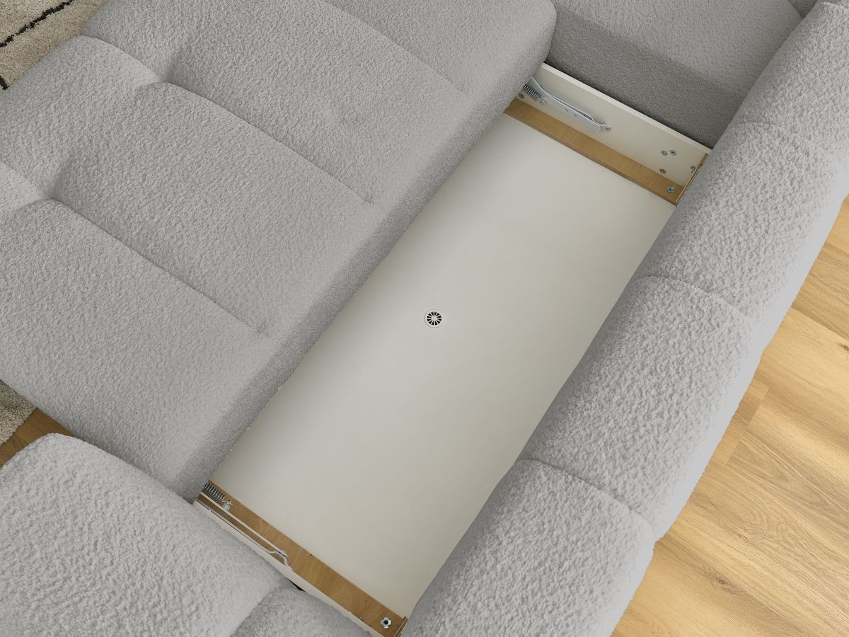Bobochic Fuji Ecksofa mit Schlaffunktion und Bettkasten 282 × 204 cm Bouclé-Stoff Hellgrau Ecke links