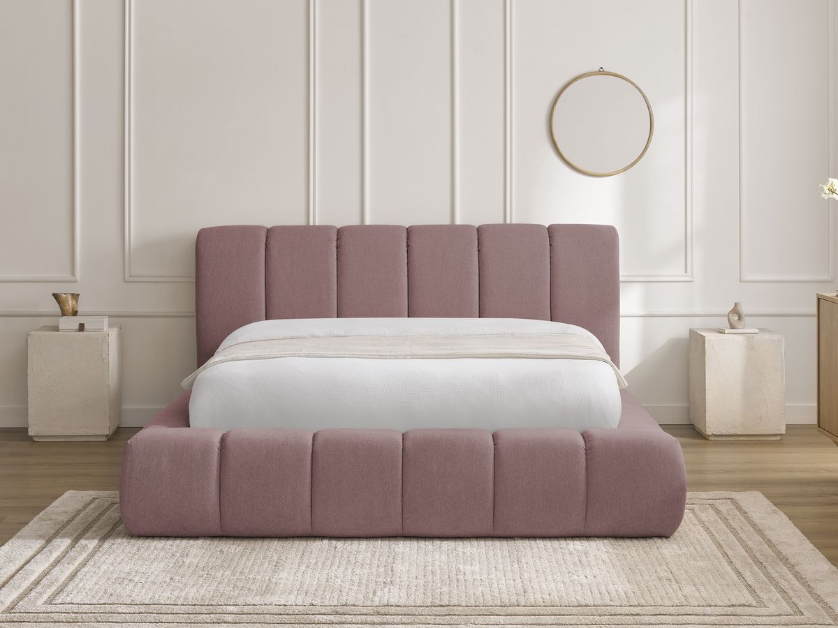 Bobochic Denali Polsterbett mit Bettkasten Stoff Rosa, Liegefläche 140 × 190 cm
